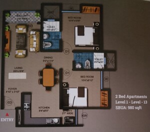 Floor Plan in 2 BHK Apartment at Gopalan Florenza, Banashankari – for Sale