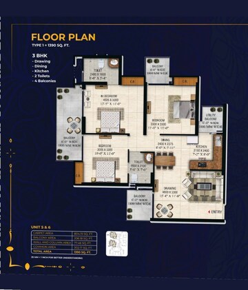 Floor Plan in 3 BHK Apartment at Noida Extension – for Sale
