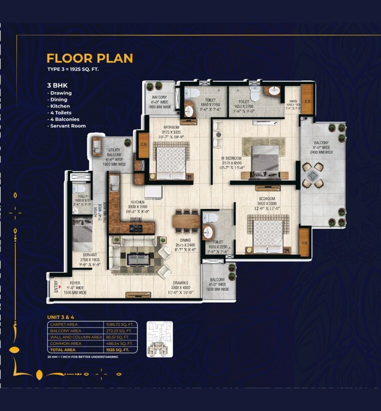 Floor Plan, noida extension 3.5 Bedroom 1925 Sq.Ft. Apartment In Noida Extension Greater Noida 9412815