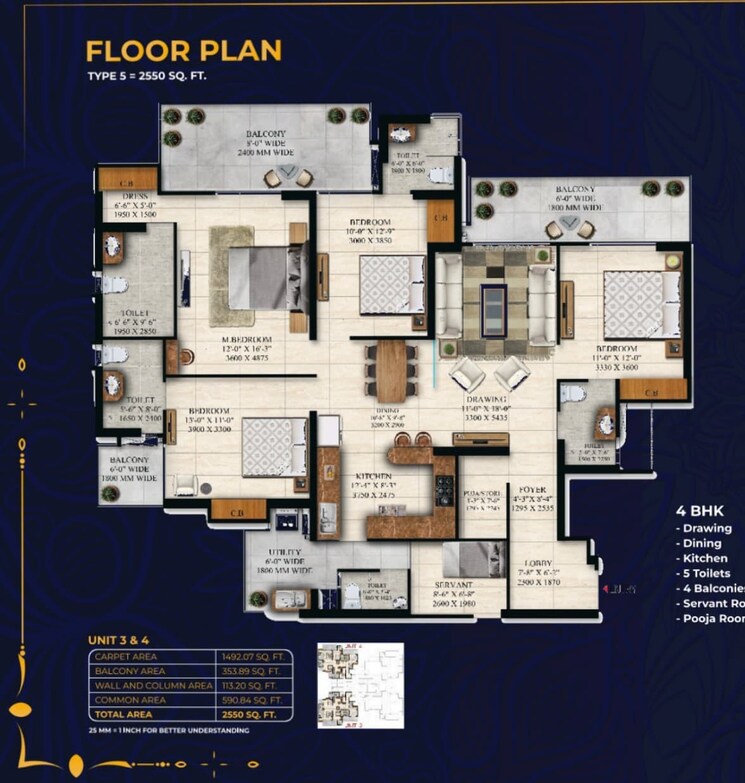 Floor Plan, noida extension 4 Bedroom 2550 Sq.Ft. Apartment In Noida Extension Greater Noida 9412897