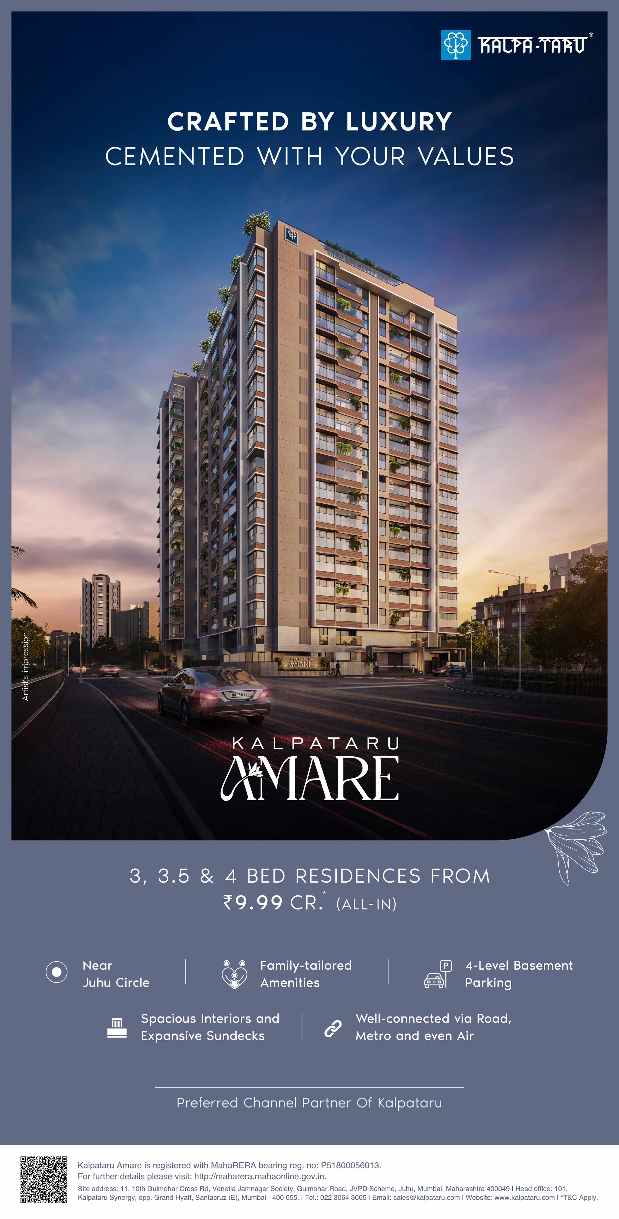 3 BHK + Extra Room 1406 Sq.Ft. Apartment in Kalpataru Amare