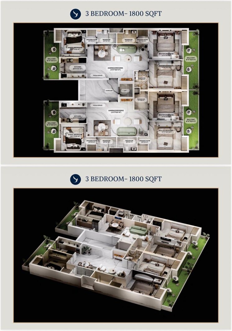 Floor Plan, dhakoli 3 Bedroom 200 Sq.Yd. Apartment In Dhakoli Zirakpur 9415964