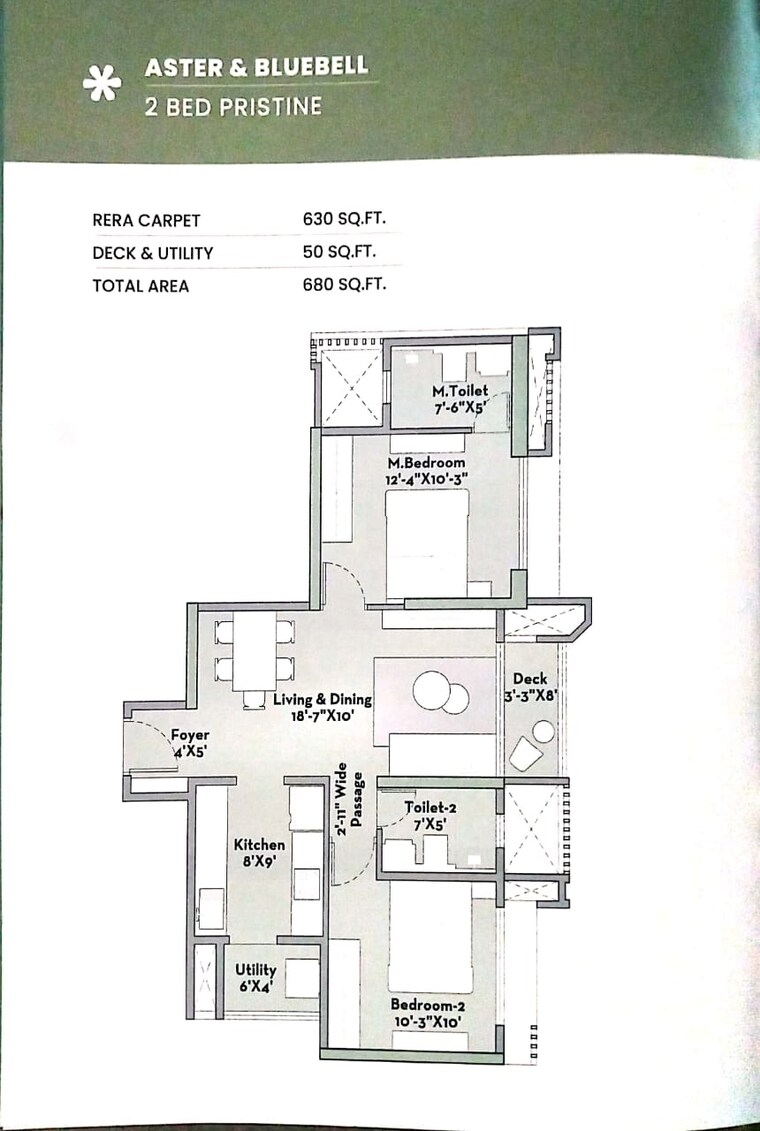 Floor Plan, prestige-garden-trails 2 Bedroom 680 Sq.Ft. Apartment In Mira Road Thane 9418873