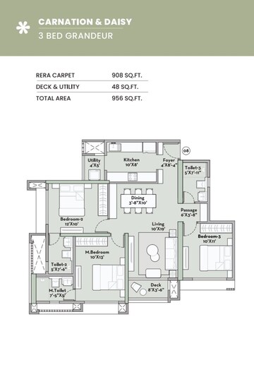 Floor Plan in 2 BHK Apartment at Prestige Garden Trails, Mira Road – for Sale