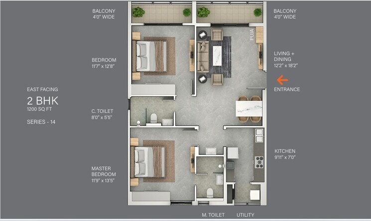 Floor Plan, njc-the-line 2 Bedroom 1199 Sq.Ft. Apartment In Narsingi Hyderabad 9422184