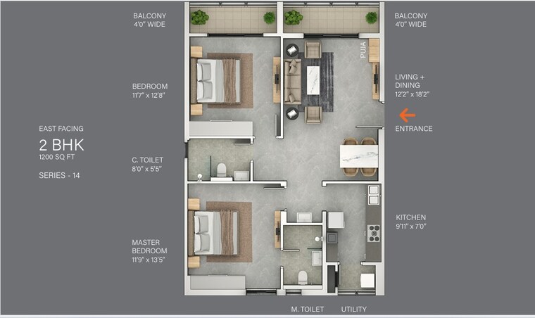 Floor Plan, njc-the-line 2 Bedroom 1199 Sq.Ft. Apartment In Narsingi Hyderabad 9422184
