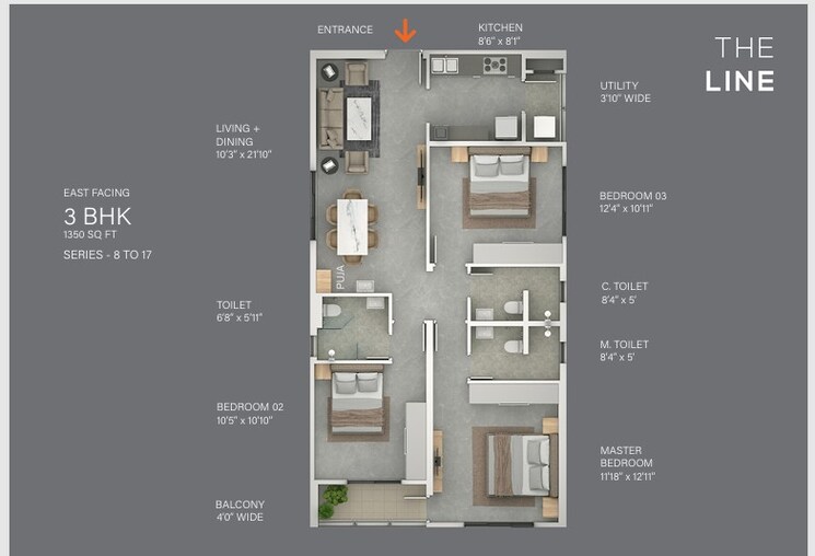 Floor Plan, njc-the-line 2 Bedroom 1353 Sq.Ft. Apartment In Narsingi Hyderabad 9422236
