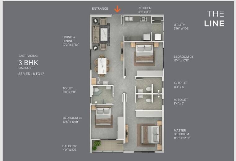 Floor Plan, njc-the-line 2 Bedroom 1353 Sq.Ft. Apartment In Narsingi Hyderabad 9422236
