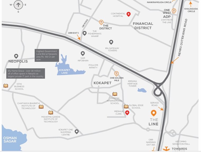 Map Location, njc-the-line 2 Bedroom 1353 Sq.Ft. Apartment In Narsingi Hyderabad 9422236