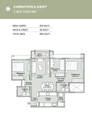 Floor Plan in 2 BHK Apartment at Prestige Garden Trails, Mira Road – for Sale