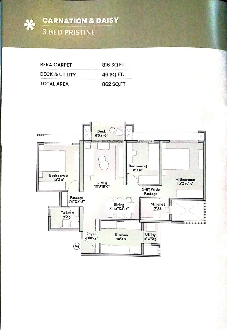 Floor Plan, prestige-garden-trails 3 Bedroom 956 Sq.Ft. Apartment In Mira Road Thane 9423342