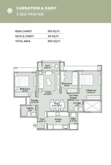 Floor Plan in 3 BHK Apartment at Prestige Garden Trails, Mira Road – for Sale