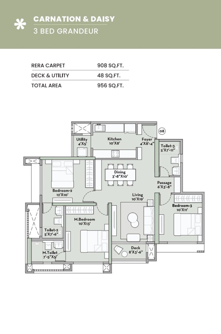 Floor Plan, prestige-garden-trails 3 Bedroom 956 Sq.Ft. Apartment In Mira Road Thane 9423342