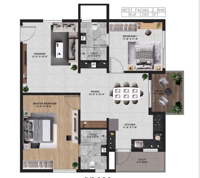 Floor Plan, vian-mrida 2 Bedroom 1420 Sq.Ft. Apartment In Kollur Hyderabad 9424700
