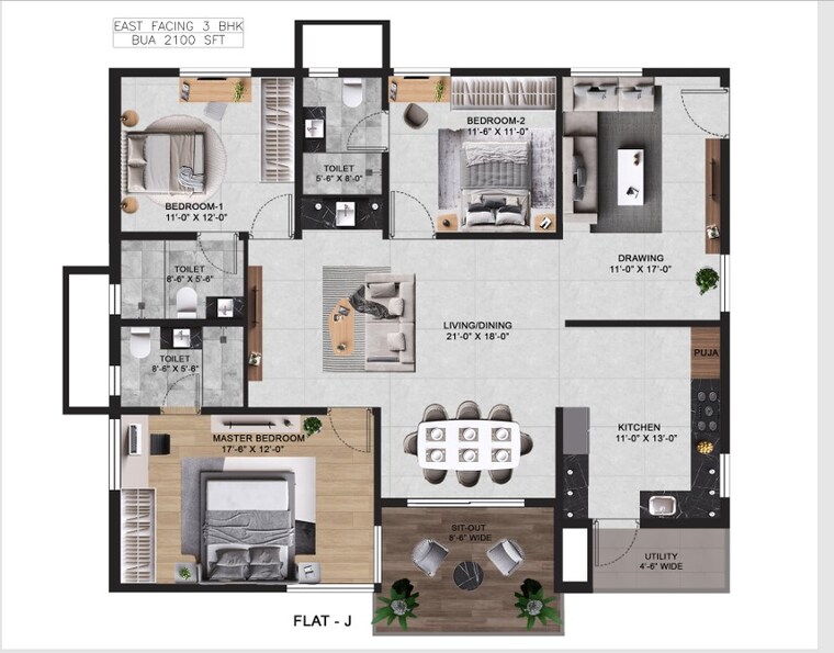 Floor Plan, vian-mrida 2 Bedroom 1420 Sq.Ft. Apartment In Kollur Hyderabad 9424700