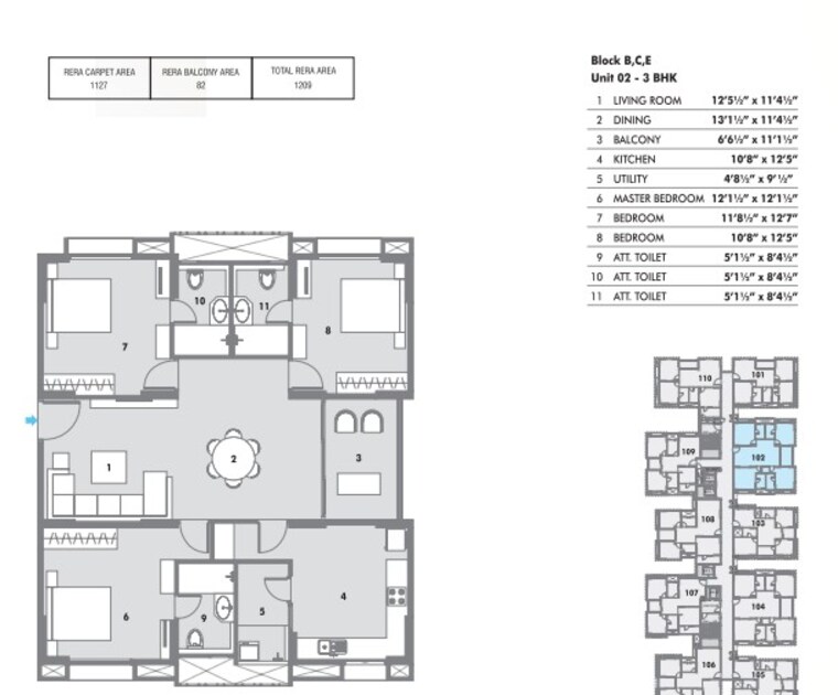 Floor Plan, pacifica-hillcrest-phase-2 2 Bedroom 940 Sq.Ft. Apartment In Gachibowli Hyderabad 9424751