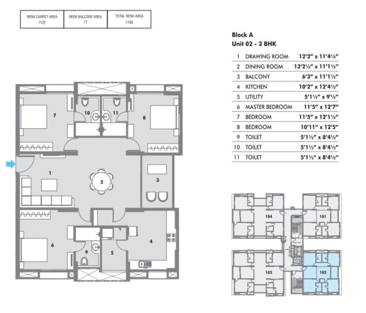 Floor Plan, pacifica-hillcrest-phase-2 2 Bedroom 940 Sq.Ft. Apartment In Gachibowli Hyderabad 9424751