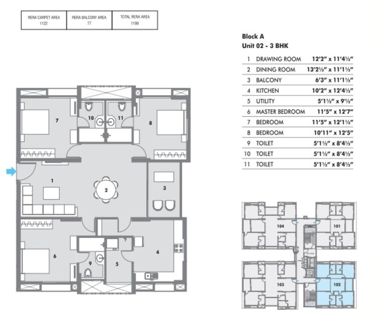 Floor Plan, pacifica-hillcrest-phase-2 2 Bedroom 940 Sq.Ft. Apartment In Gachibowli Hyderabad 9424751