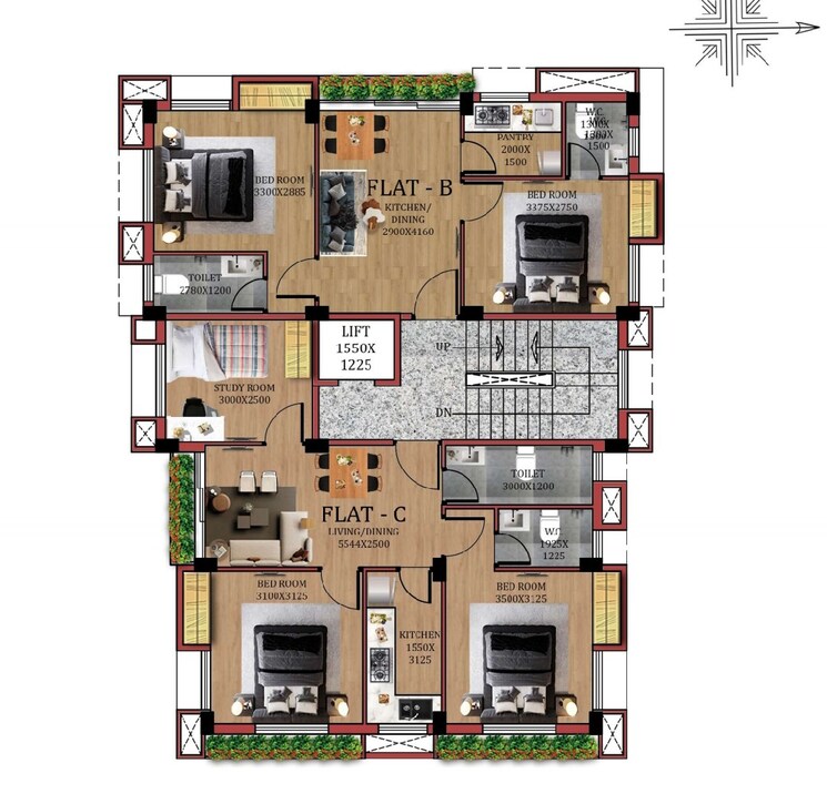 Floor Plan, panditiya road 3 Bedroom 1150 Sq.Ft. Builder Floor In Panditiya Road Kolkata 9425093