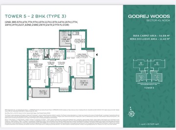 Floor Plan in 2 BHK Apartment at Godrej Woods, Sector 43 – for Sale