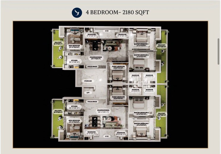 Floor Plan, dhakoli 3 Bedroom 2400 Sq.Ft. Apartment In Dhakoli Zirakpur 9429468