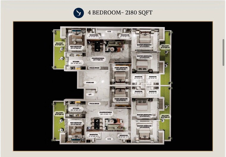 Floor Plan, dhakoli 3 Bedroom 2400 Sq.Ft. Apartment In Dhakoli Zirakpur 9429468