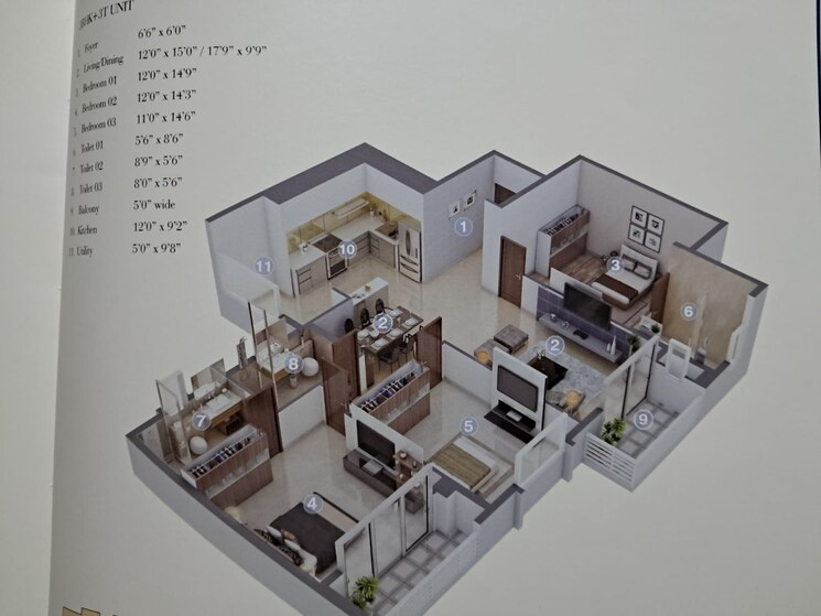 Floor Plan, salarpuria-sattva-cadenza 3 Bedroom 1850 Sq.Ft. Apartment In Kudlu Gate Bangalore 9434407