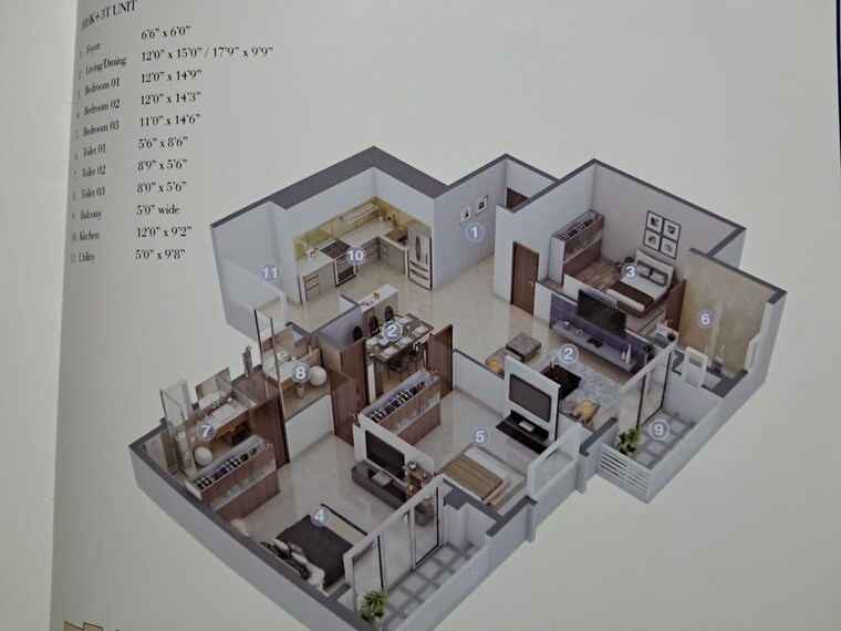 Floor Plan, salarpuria-sattva-cadenza 3 Bedroom 1850 Sq.Ft. Apartment In Kudlu Gate Bangalore 9434407
