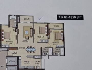 Floor Plan in 3 BHK Apartment at Salarpuria Sattva Cadenza, Kudlu Gate – for Sale