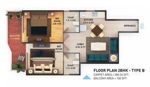 Floor Plan in 2 BHK Apartment at Pyramid Fusion Homes, Sector 70a – for Rent
