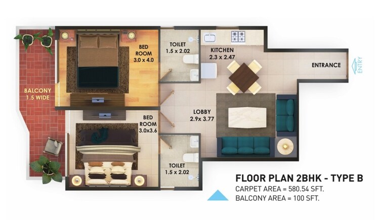 Floor Plan, pyramid-fusion-homes 2 Bedroom 698 Sq.Ft. Apartment In Sector 70a Gurgaon 9436447