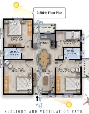 Floor Plan in 3 BHK Apartment at Madanpur – for Sale