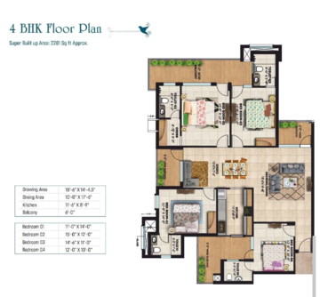 Floor Plan in 4 BHK Apartment at Old Ambala Road – for Sale