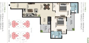 Floor Plan in 2 BHK Apartment at Suncity Avenue 76, Sector 76 – for Sale
