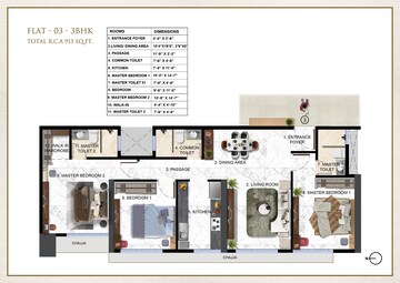 Floor Plan in 3 BHK Apartment at Ravi The Gateway, Kandivali West – for Sale