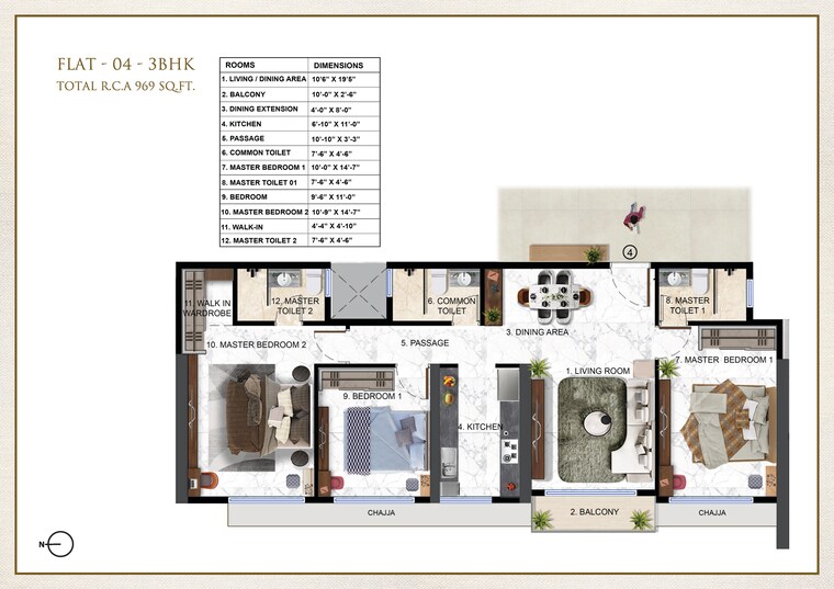 Floor Plan, ravi-the-gateway 3 Bedroom 969 Sq.Ft. Apartment In Kandivali West Mumbai 9442490