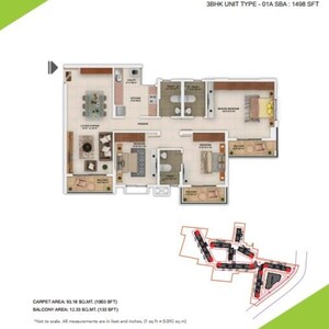 Floor Plan in 3 BHK Apartment at Salarpuria Sattva Park Cubix, Devanahalli – for Sale