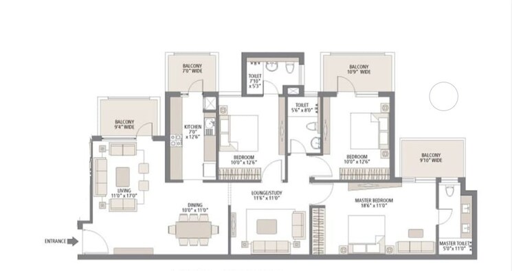 Floor Plan, emaar-palm-gardens 3 Bedroom 1900 Sq.Ft. Apartment In Sector 83 Gurgaon 9453214
