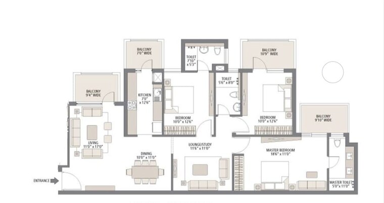 Floor Plan, emaar-palm-gardens 3 Bedroom 1900 Sq.Ft. Apartment In Sector 83 Gurgaon 9453214