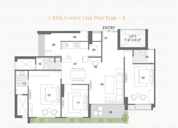 Floor Plan in 3 BHK Apartment at Sargasan – for Sale