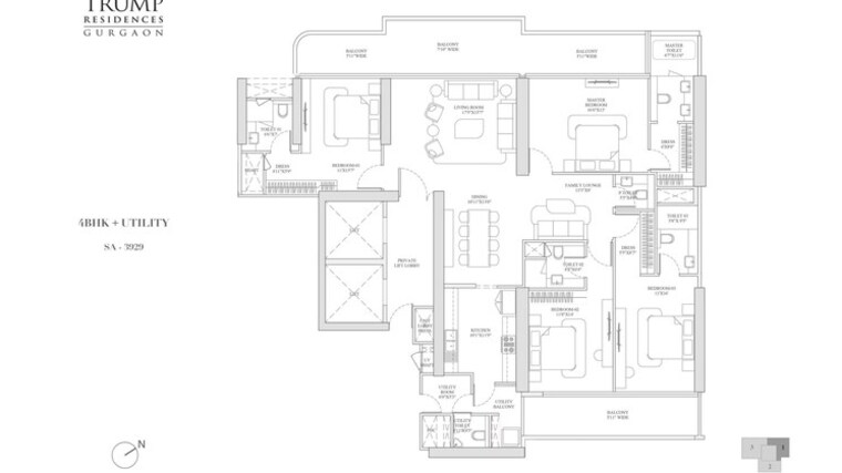 Floor Plan, ireo-skyon 3 Bedroom 2045 Sq.Ft. Apartment In Sector 60 Gurgaon 9454526