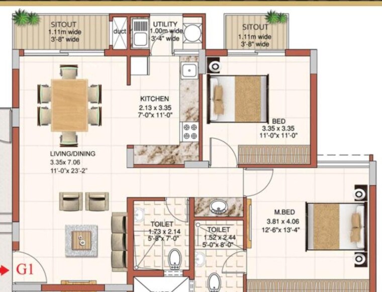Floor Plan, ahad-excellencia 2 Bedroom 1145 Sq.Ft. Apartment In Sarjapur Bangalore 9455633