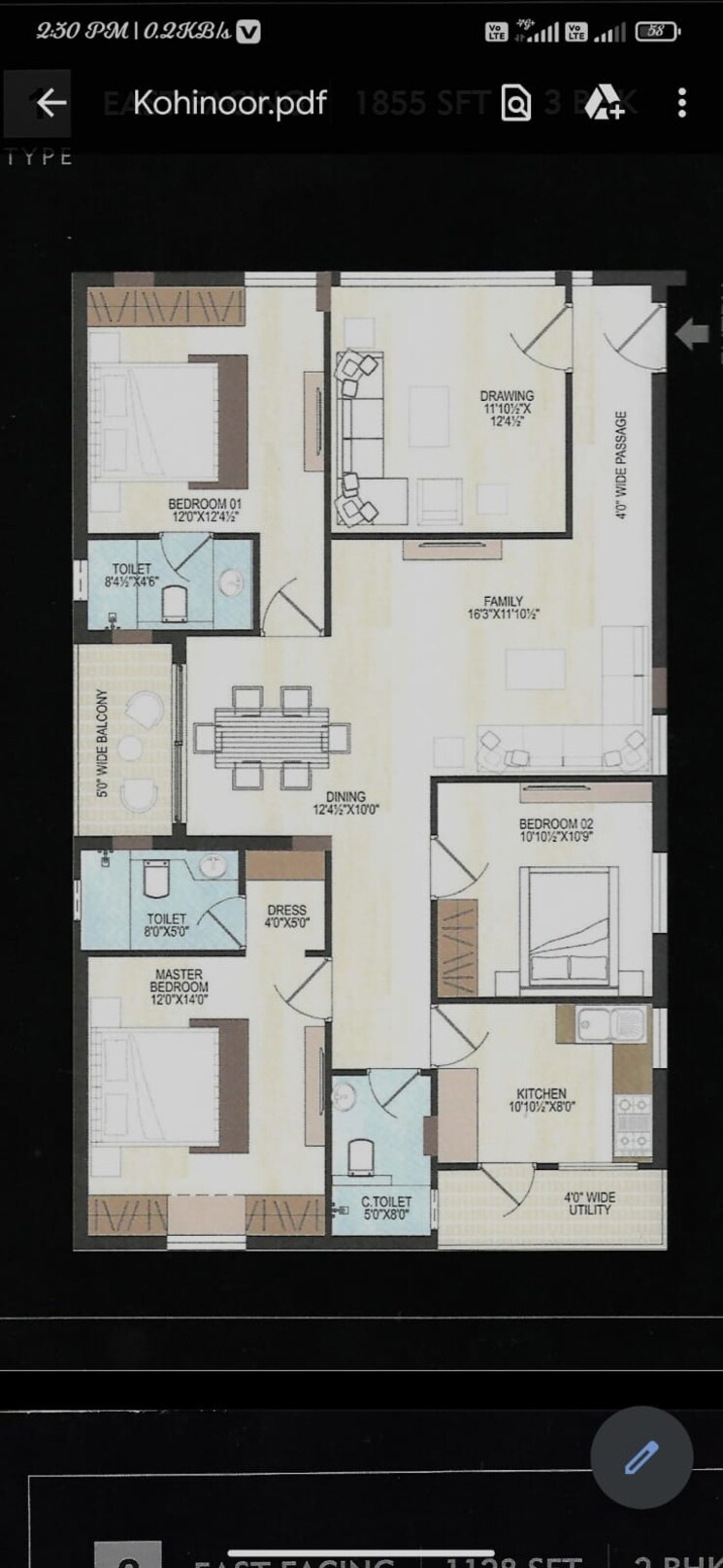 Floor Plan, alkapoor 3 Bedroom 1594 Sq.Ft. Apartment In Alkapoor Hyderabad 9458443