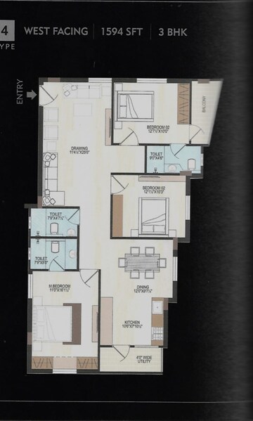 Floor Plan in 3 BHK Apartment at Alkapoor – for Sale