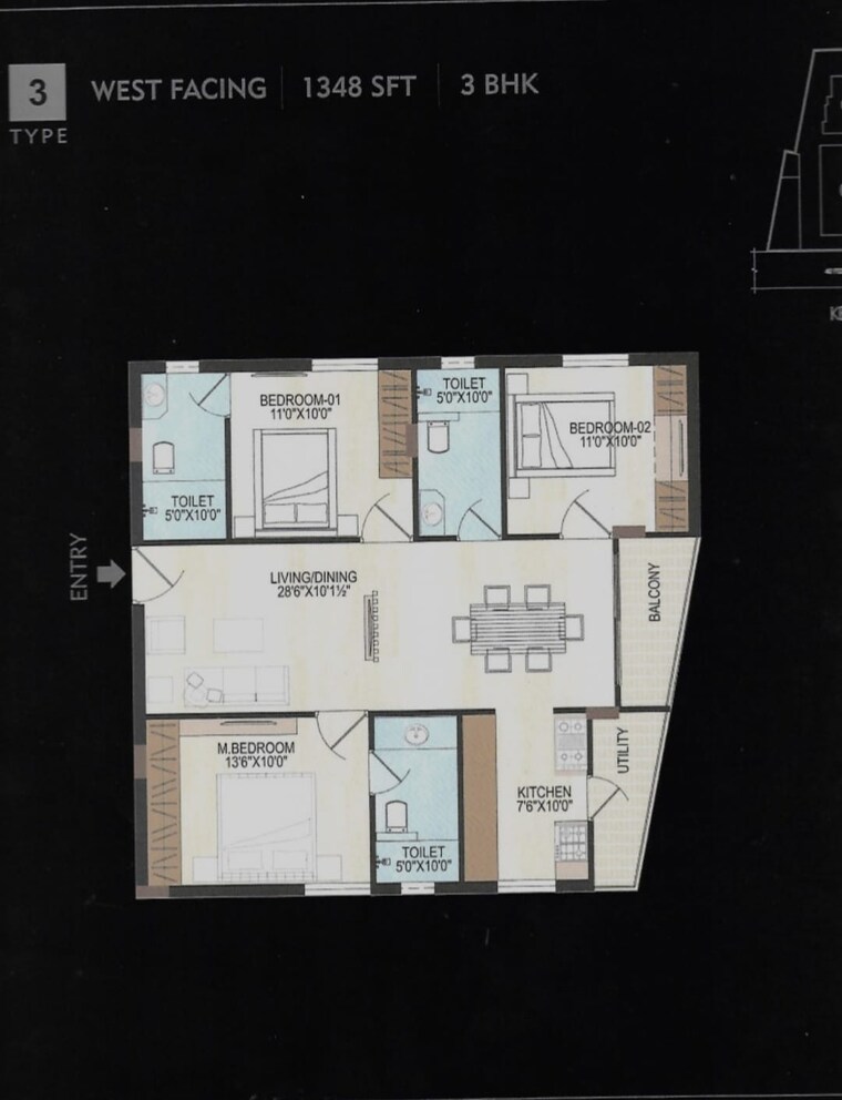 Floor Plan, alkapoor 3 Bedroom 1594 Sq.Ft. Apartment In Alkapoor Hyderabad 9458443