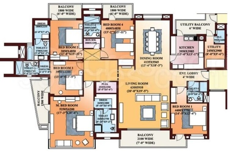 Floor Plan, parsvnath-exotica 3 Bedroom 2645 Sq.Ft. Apartment In Sector 53 Gurgaon 9460560