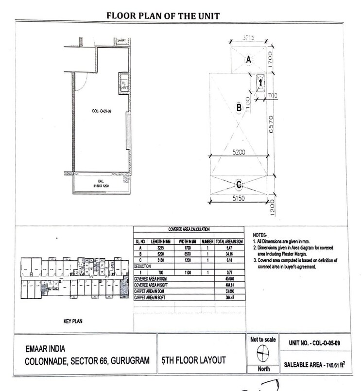 Floor Plan, emaar-mgf-colonnade Commercial Office Space 746 Sq.Ft. In Sector 66 Gurgaon 9460675
