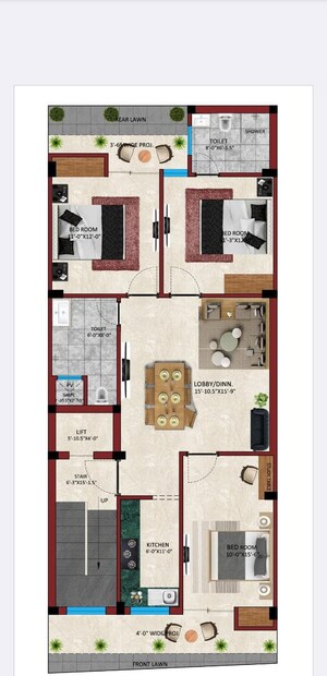 Floor Plan in 3 BHK Builder Floor at BPTP District 3, Sector 85 – for Sale