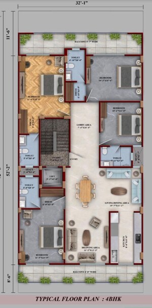Floor Plan in 4 BHK Builder Floor at Sushant Lok 3, Sector 57 – for Sale