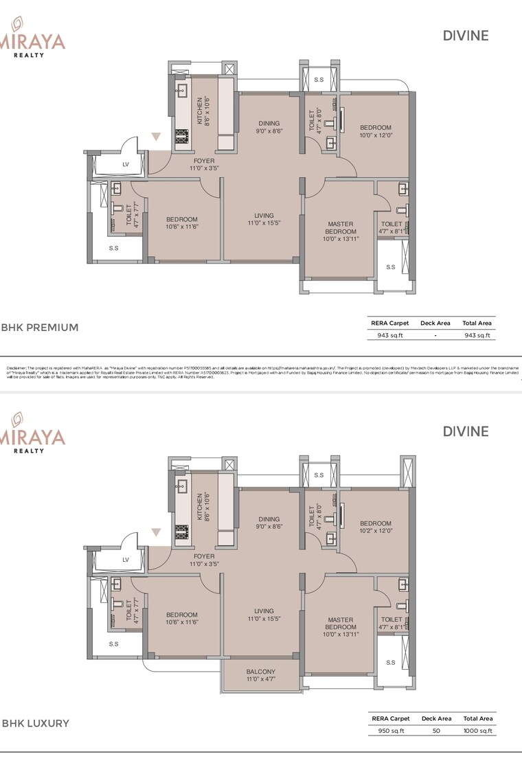 Floor Plan, mextech-miraya-divine 3 Bedroom 1000 Sq.Ft. Builder Floor In Kapur Bawdi Thane 9463910